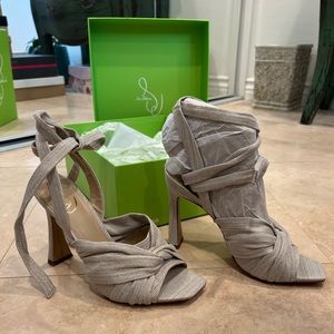 Natural Linen Wrap Heeled Sandals